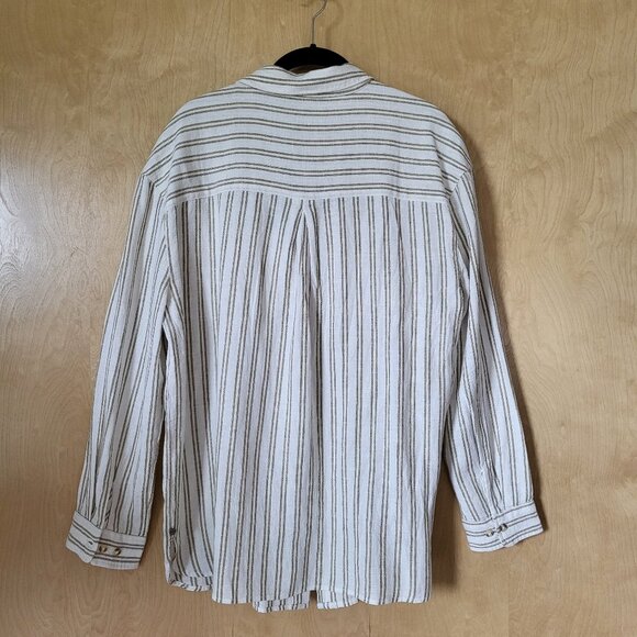 Oversized Boyfriend Button-down Linen Blend Shirt Cream with Stripes Siz… - Picture 3 of 13